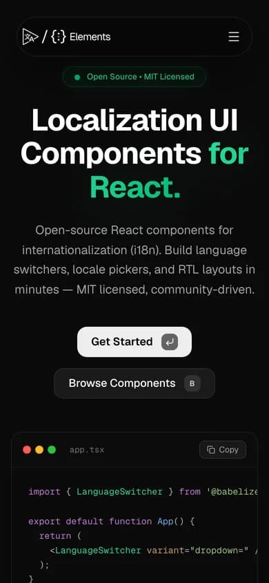 Babelize Elements website on a phone